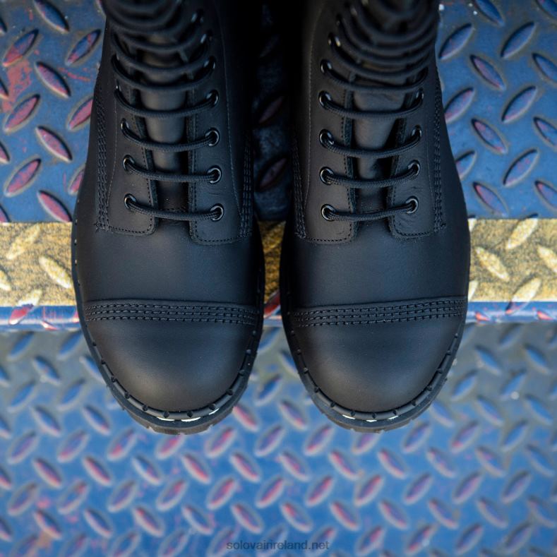 Women Solovair Black Greasy 10 Eye Steel Toe Capped Derby Boot 2N2B8299