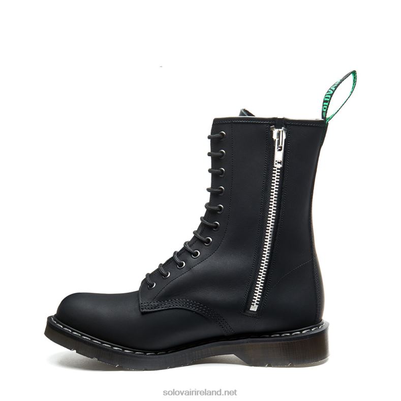 Women Solovair Black Greasy 11 Eye Zip Derby Boot 2N2B8328