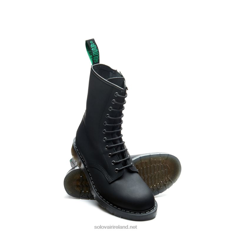 Women Solovair Black Greasy 11 Eye Zip Derby Boot 2N2B8328