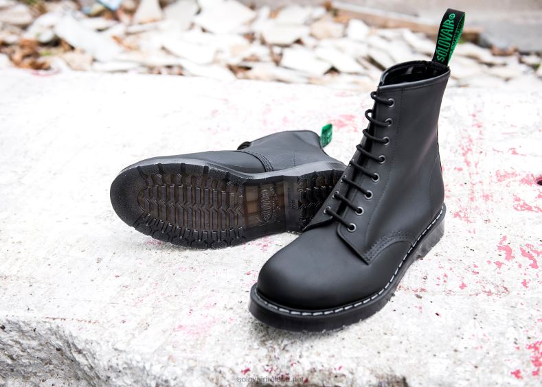 Women Solovair Black Greasy 8 Eye Derby Boot 2N2B8280
