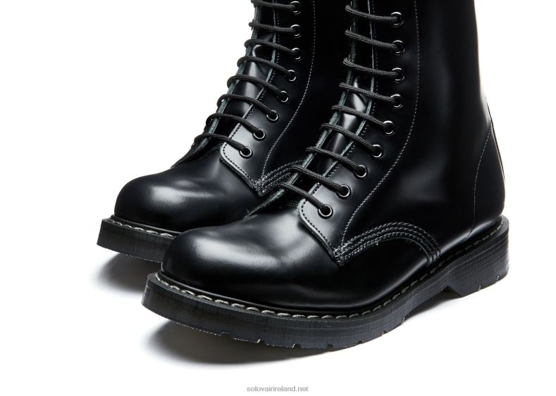 Women Solovair Black Hi-Shine 14 Eye Derby Boot 2N2B8333