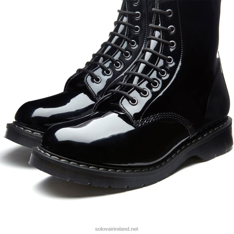 Women Solovair Black Patent Vegan 8 Eye Derby Boot 2N2B8307