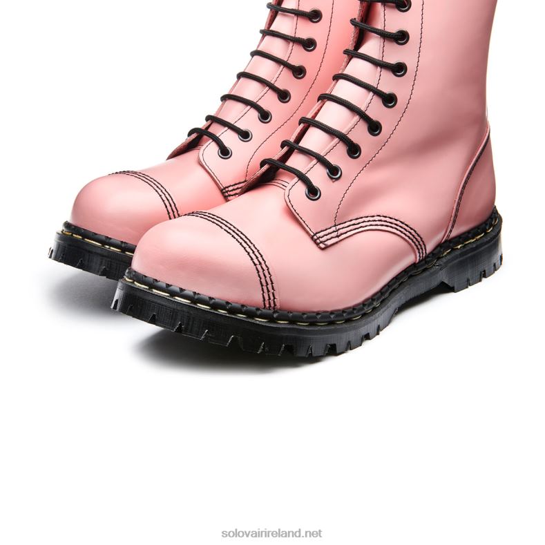 Women Solovair Blush Pink Hi-Shine 10 Eye Steel Toe Capped Derby Boot 2N2B8323