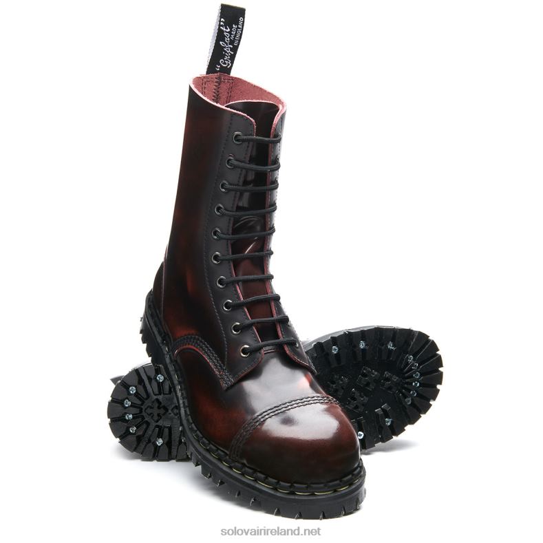 Women Solovair Burgundy Rub-Off 10 Eye Steel Toe Capped Derby Boot 2N2B8325
