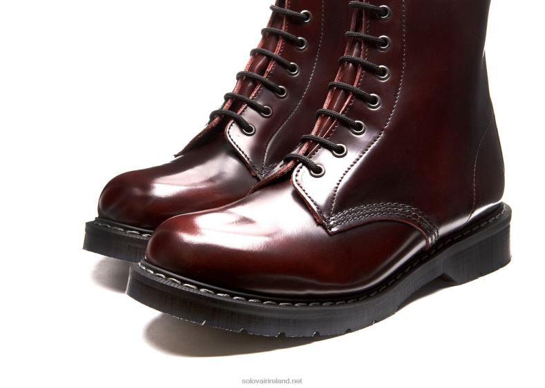Women Solovair Burgundy Rub-Off 8 Eye Derby Boot 2N2B8283