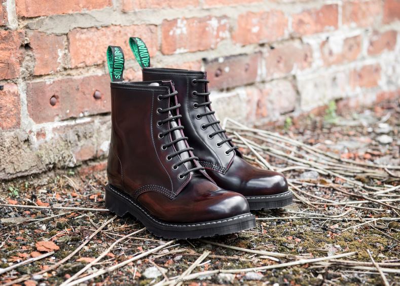 Women Solovair Burgundy Rub-Off 8 Eye Derby Boot 2N2B8283