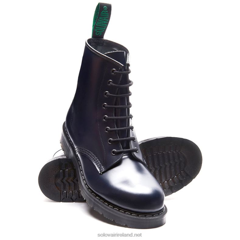 Women Solovair Navy Hi-Shine 8 Eye Derby Boot 2N2B8294