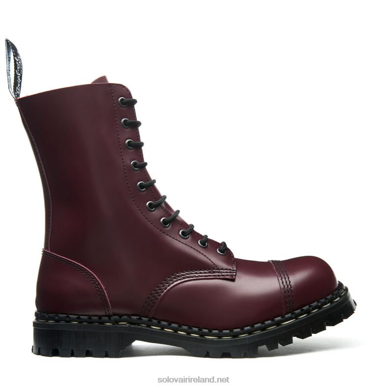 Women Solovair Oxblood Hi-Shine 10 Eye Steel Toe Capped Derby Boot 2N2B8324