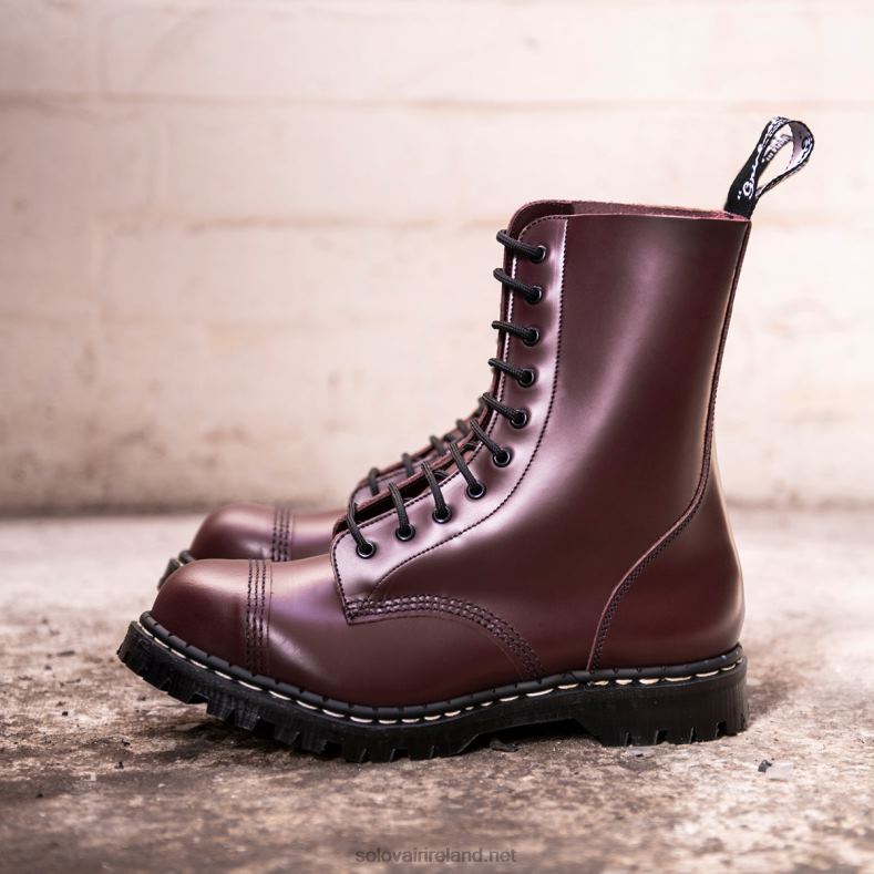 Women Solovair Oxblood Hi-Shine 10 Eye Steel Toe Capped Derby Boot 2N2B8324