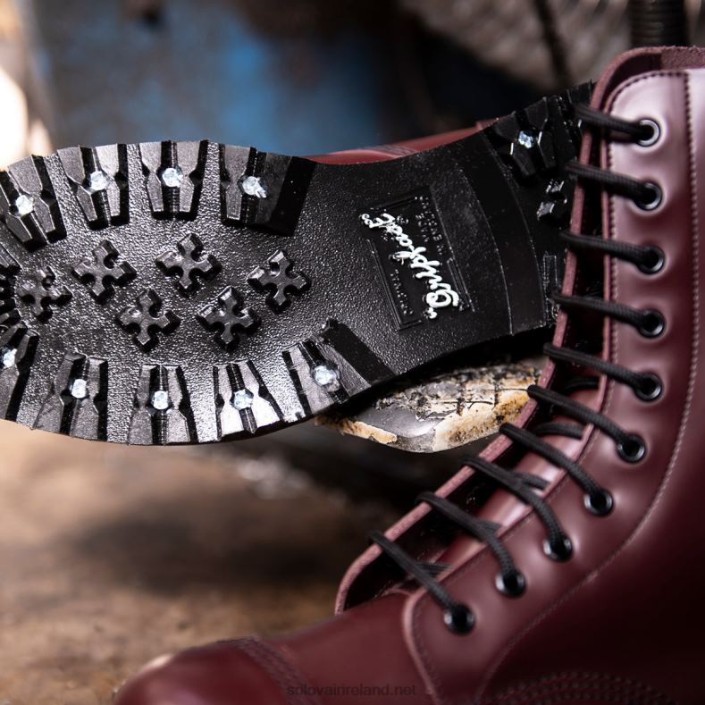 Women Solovair Oxblood Hi-Shine 10 Eye Steel Toe Capped Derby Boot 2N2B8324