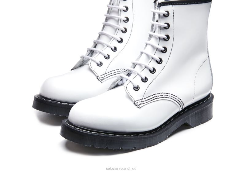 Women Solovair White Hi-Shine 8 Eye Derby Boot 2N2B8319