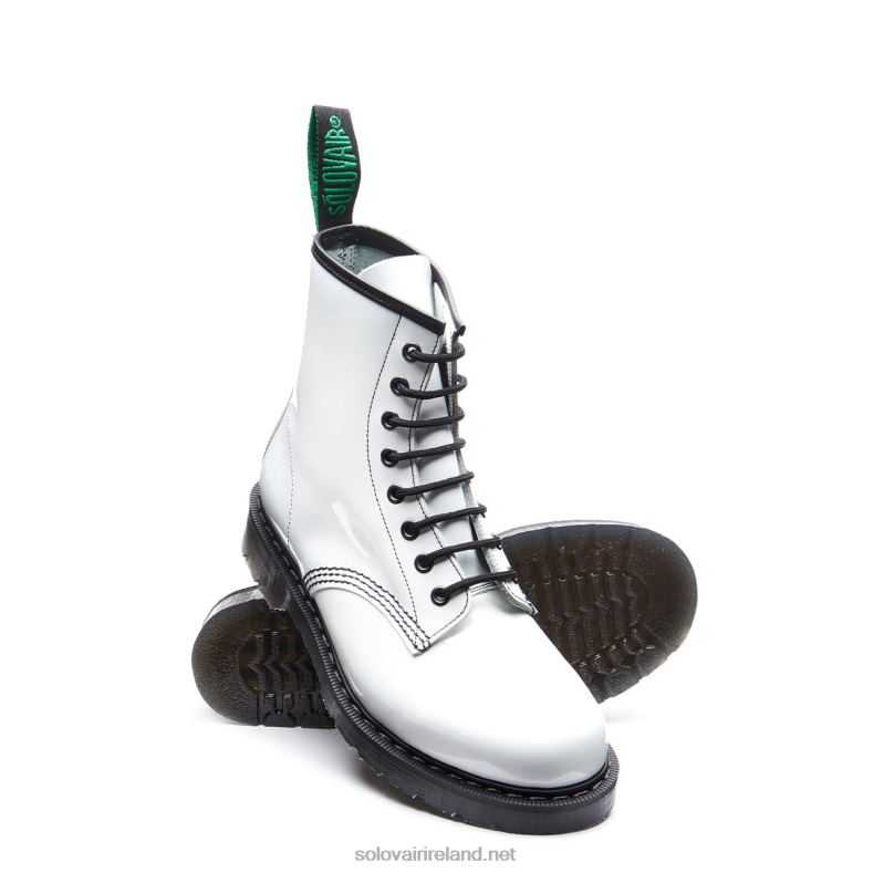 Women Solovair White Patent 8 Eye Derby Boot 2N2B8320