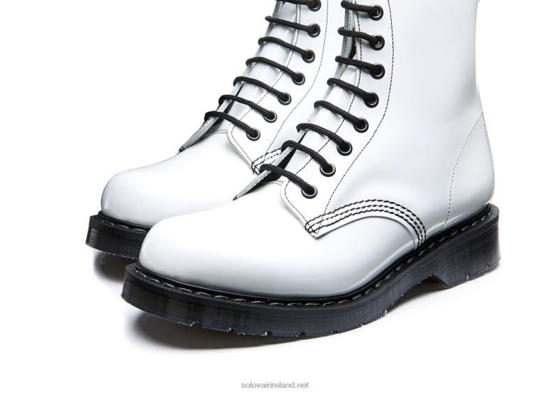 Women Solovair White Patent 8 Eye Derby Boot 2N2B8320