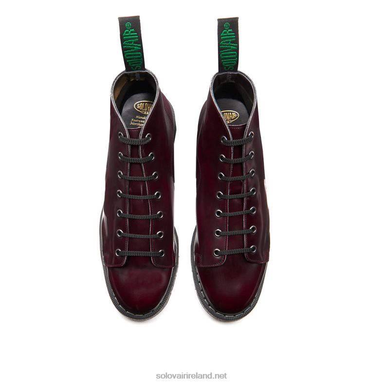 Women Solovair Cherry Red Rub-Off Vegan Hi-Shine Monkey Boot 2N2B8350