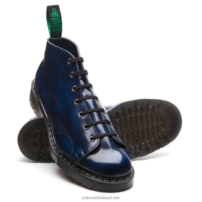 Women Solovair Navy Rub-Off Vegan Hi-Shine Monkey Boot 2N2B8349