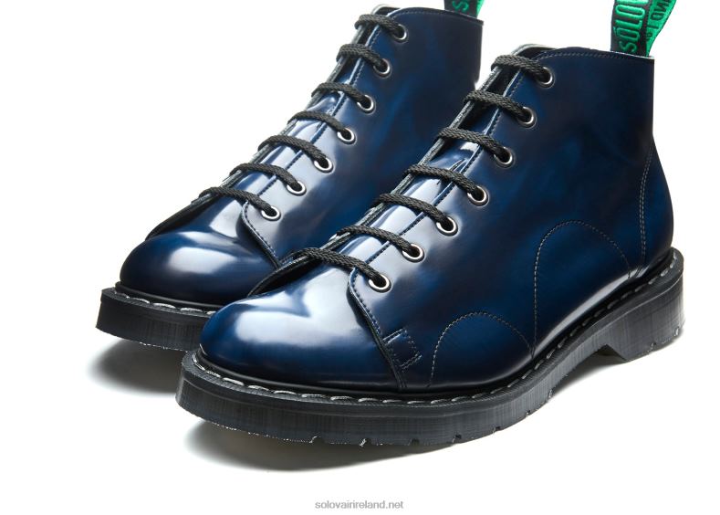 Women Solovair Navy Rub-Off Vegan Hi-Shine Monkey Boot 2N2B8349