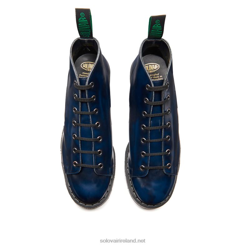 Women Solovair Navy Rub-Off Vegan Hi-Shine Monkey Boot 2N2B8349