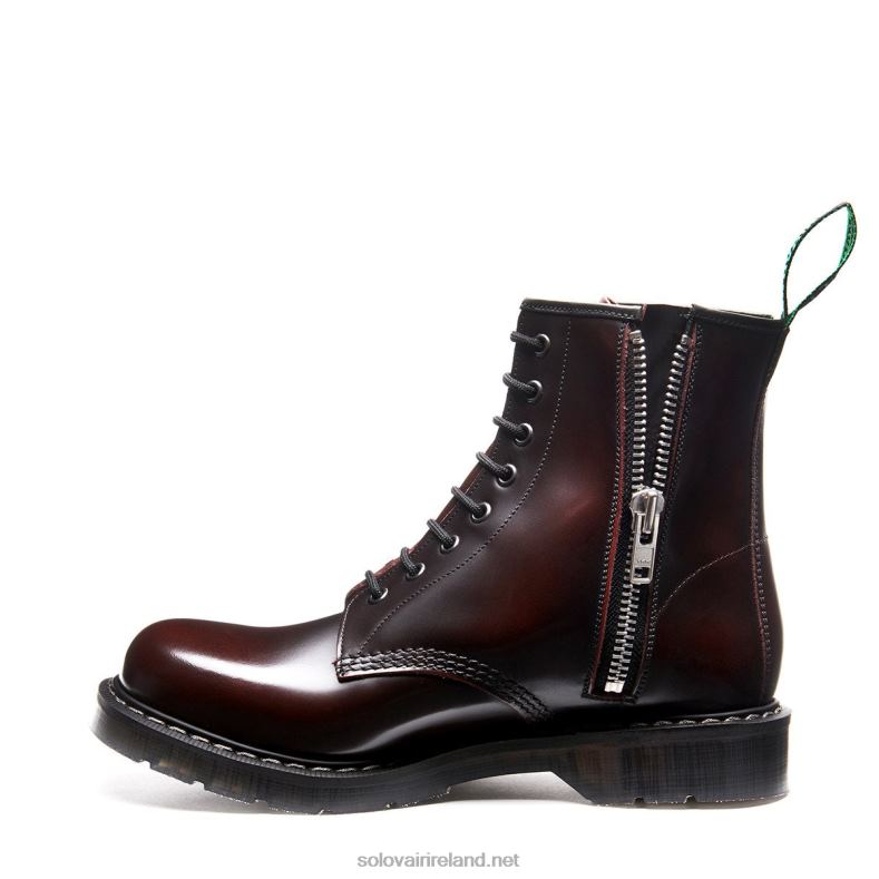 Women Solovair Burgundy Rub-Off 8 Eye Zip Derby Boot 2N2B8356