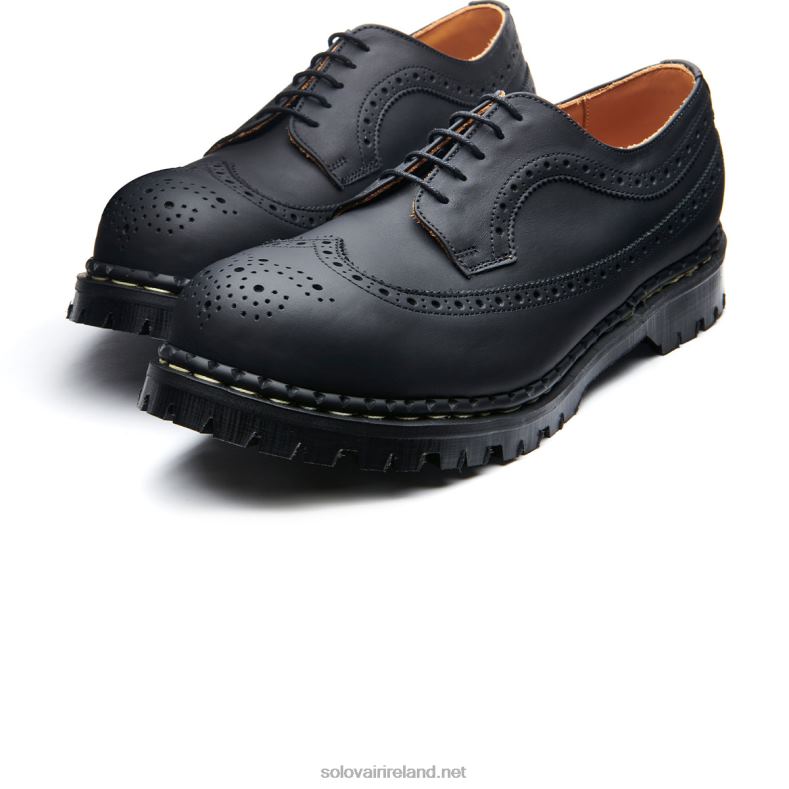 Women Solovair Black Greasy Steel Toe American Brogue Shoe 2N2B8360