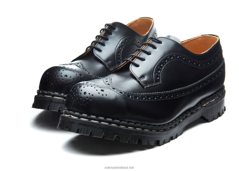 Women Solovair Black Hi-Shine Steel Toe American Brogue Shoe 2N2B8361