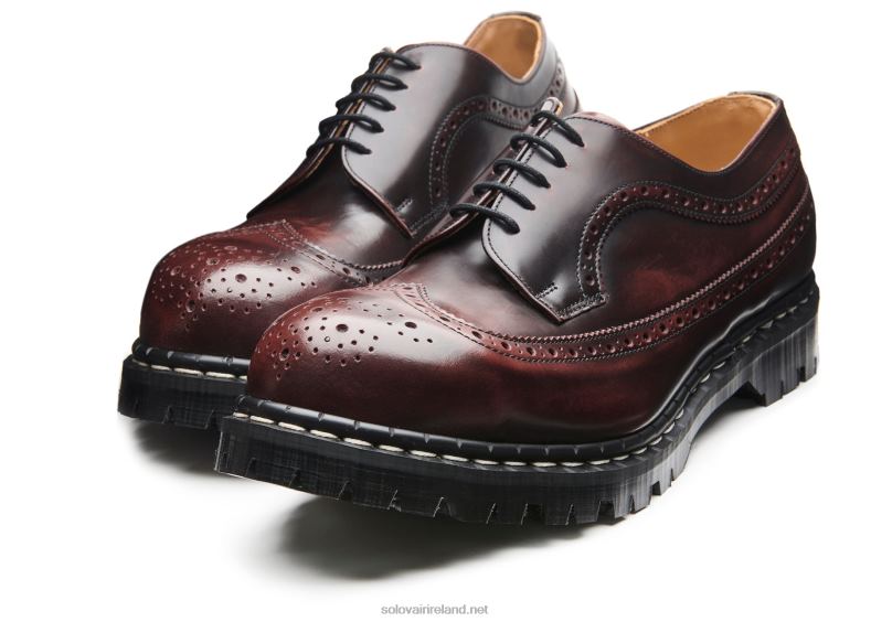 Women Solovair Burgundy Rub-Off Steel Toe American Brogue Shoe 2N2B8359