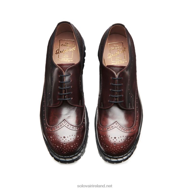 Women Solovair Burgundy Rub-Off Steel Toe American Brogue Shoe 2N2B8359