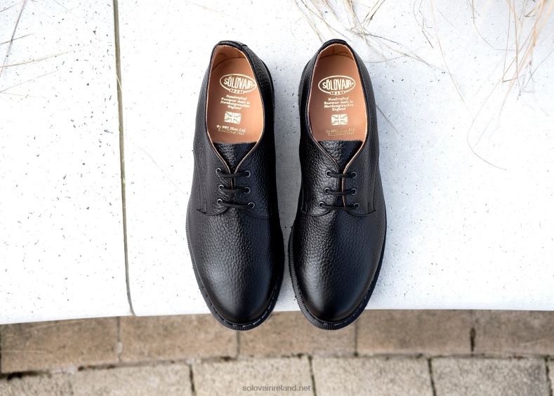 Women Solovair Black Grain 3 Eye Gibson Shoe 2N2B8389