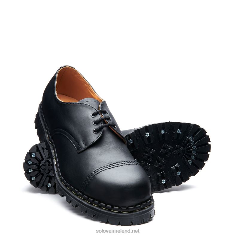 Women Solovair Black Greasy Steel Toe Capped Gibson Shoe 2N2B8380