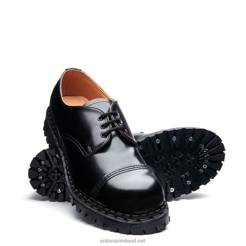 Women Solovair Black Hi-Shine Steel Toe Capped Gibson Shoe 2N2B8381