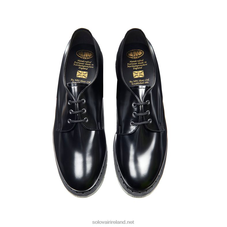 Women Solovair Black Vegan Hi-Shine Gibson Shoe 2N2B8388