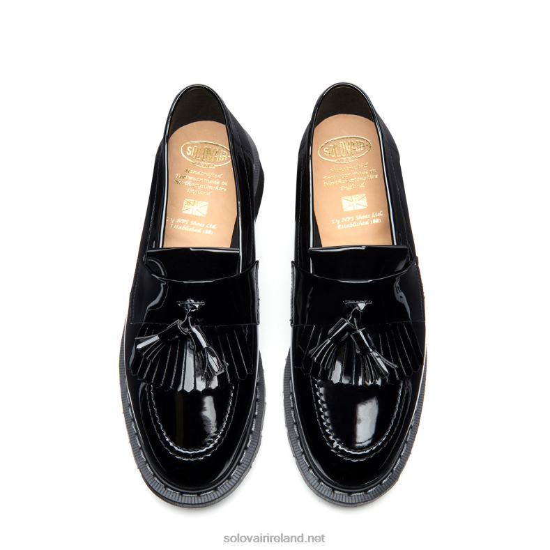 Women Solovair Black Patent Tassel Loafer 2N2B8403