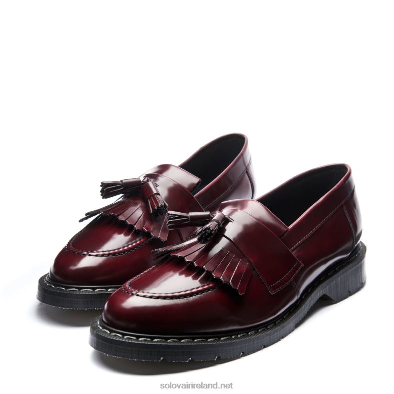 Women Solovair Cherry Red Rub-Off Vegan Tassel Loafer 2N2B8394